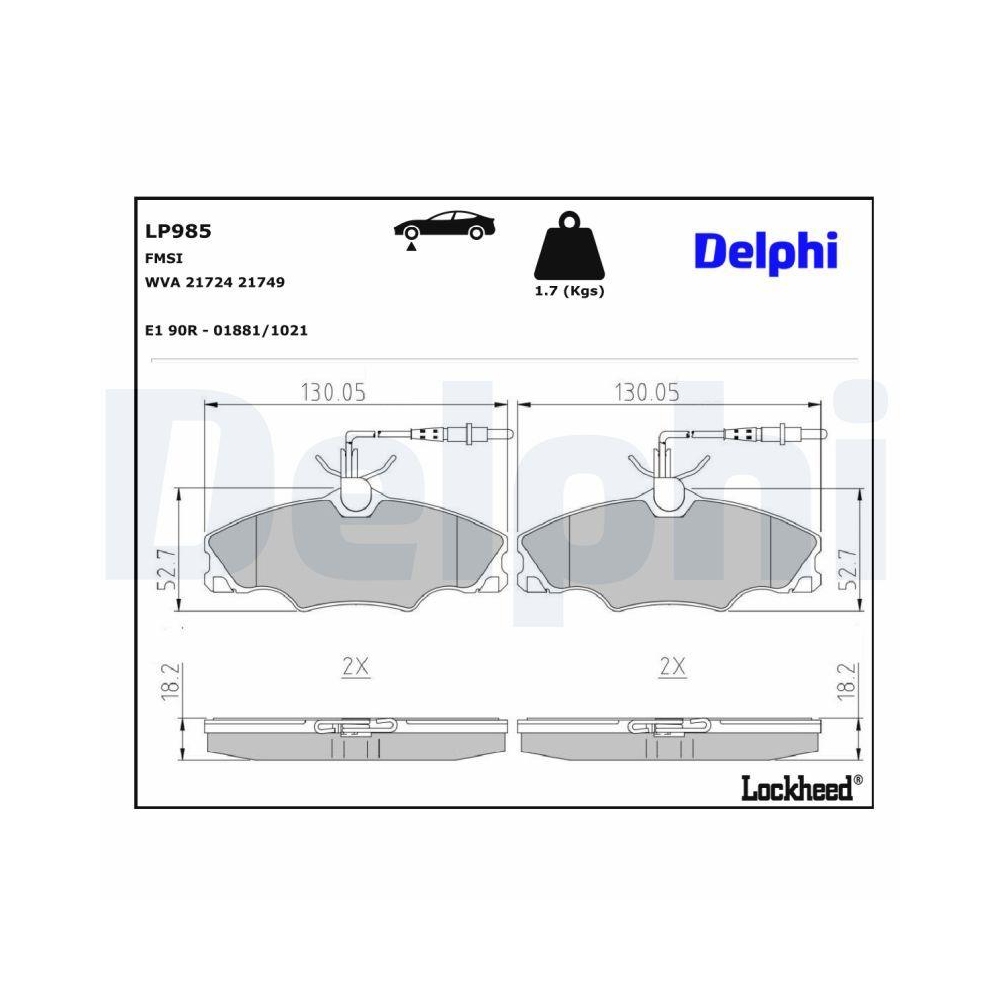 DELPHI LP985 Bremsbelagsatz, Scheibenbremse f&uuml;r PEUGEOT, Vorderachse