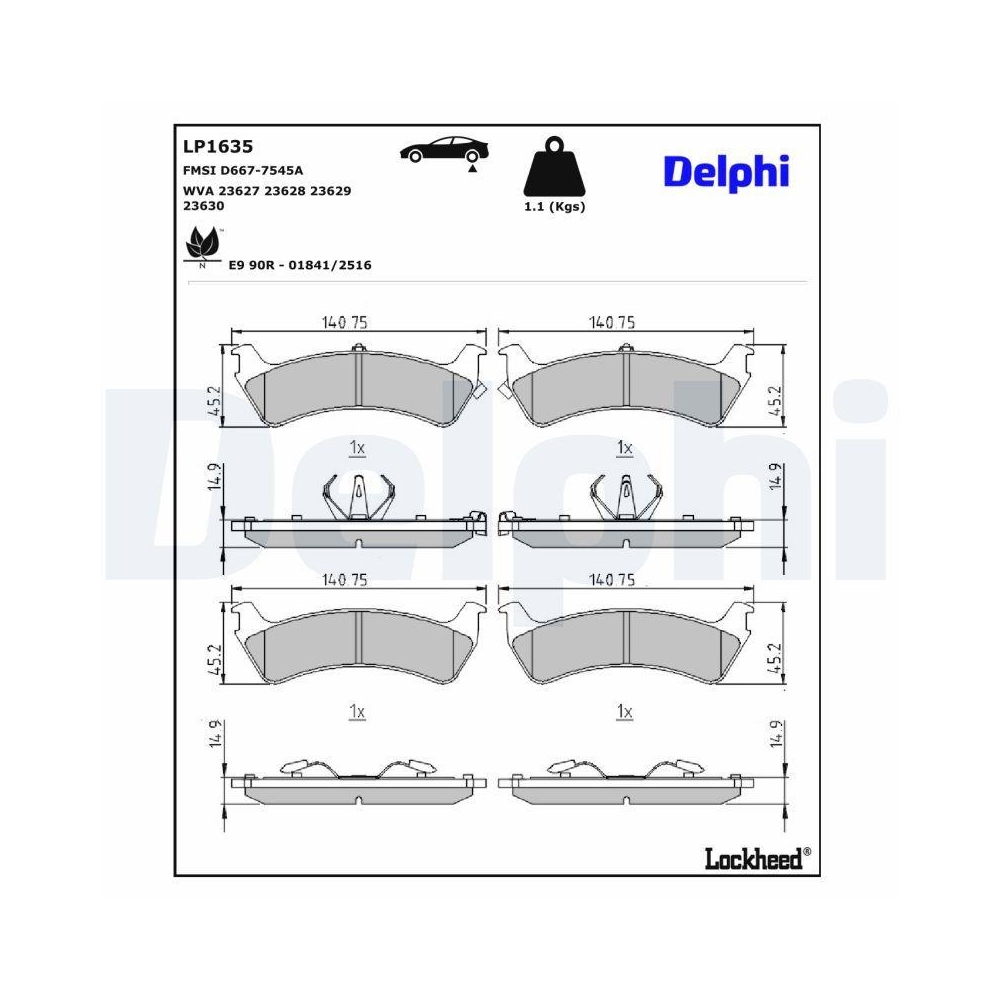 DELPHI LP1635 Bremsbelagsatz, Scheibenbremse f&uuml;r FORD FORD USA JEEP, Hinterachse