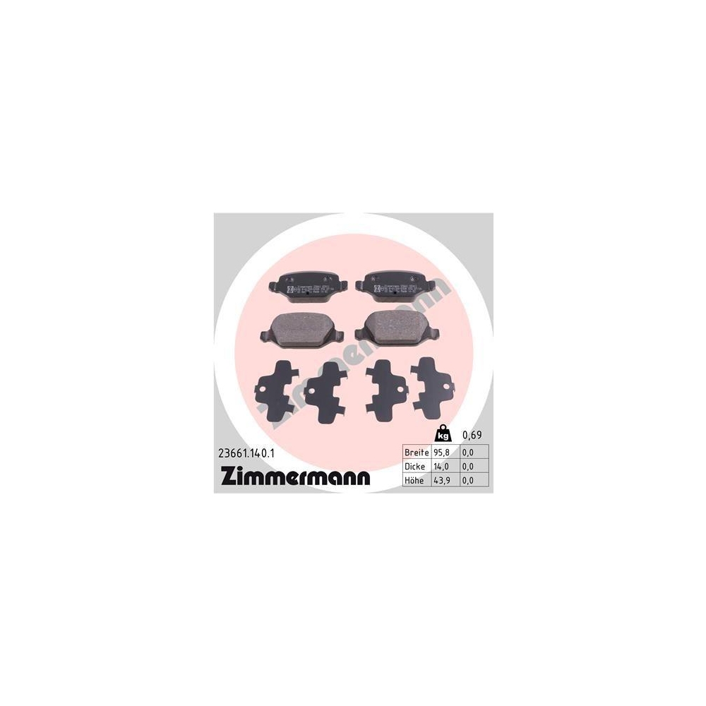 Bremsbelagsatz, Scheibenbremse ZIMMERMANN 23661.140.1 f&uuml;r FIAT, Hinterachse