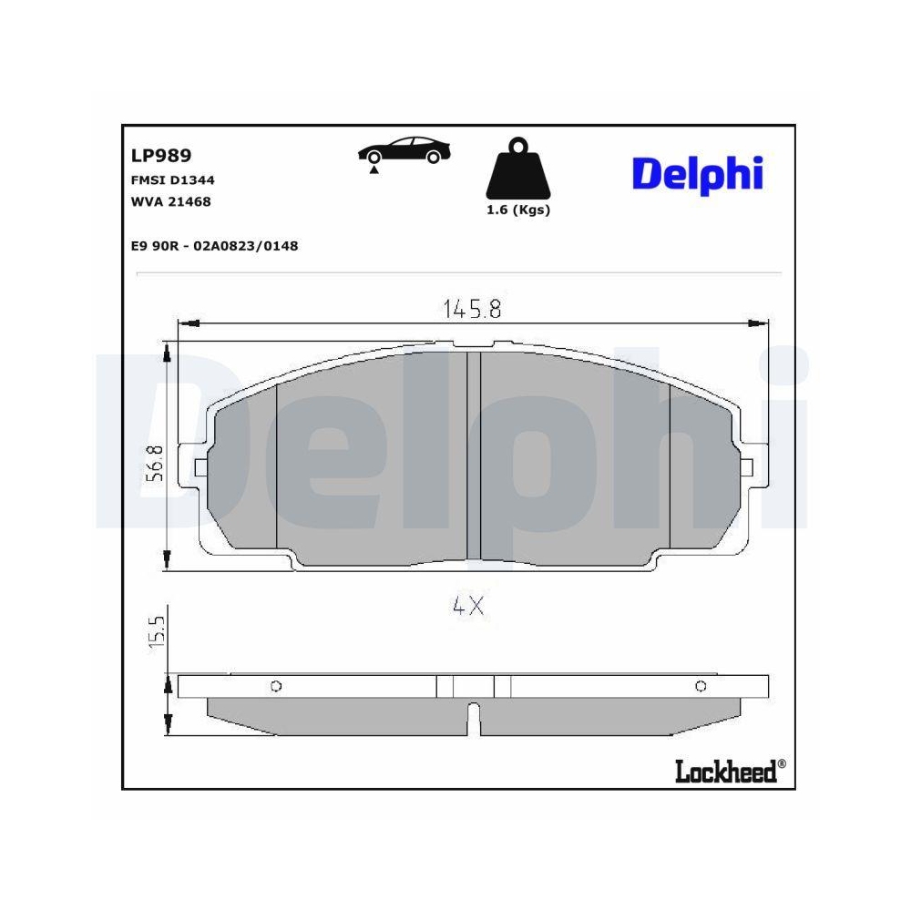 DELPHI LP989 Bremsbelagsatz, Scheibenbremse f&uuml;r TOYOTA, Vorderachse