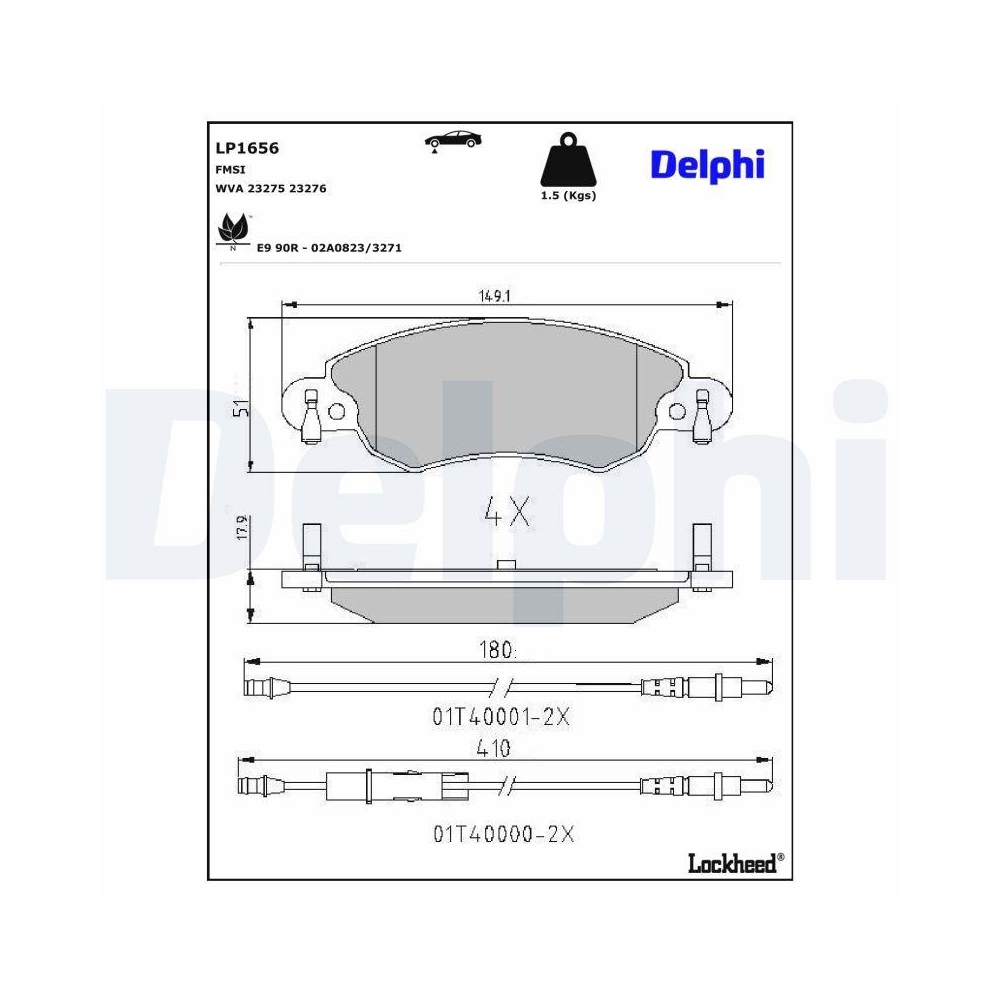 DELPHI LP1656 Bremsbelagsatz, Scheibenbremse f&uuml;r CITRO&Euml;N, Vorderachse