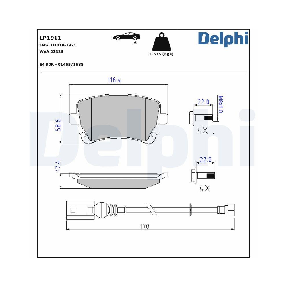 DELPHI LP1911 Bremsbelagsatz, Scheibenbremse für AUDI VW, Hinterachse