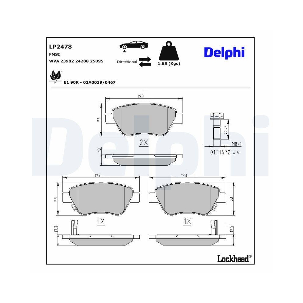 DELPHI LP2478 Bremsbelagsatz, Scheibenbremse f&uuml;r OPEL VAUXHALL, Vorderachse