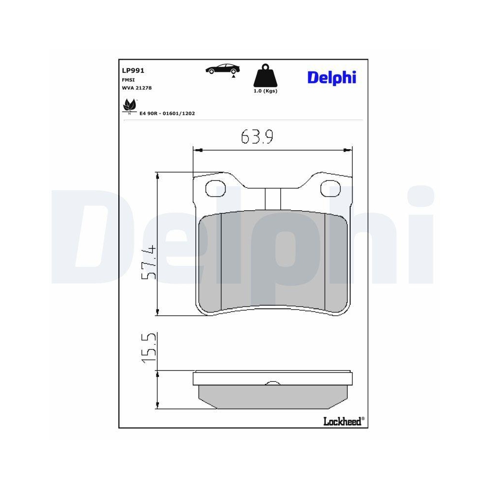 DELPHI LP991 Bremsbelagsatz, Scheibenbremse f&uuml;r PEUGEOT, Hinterachse