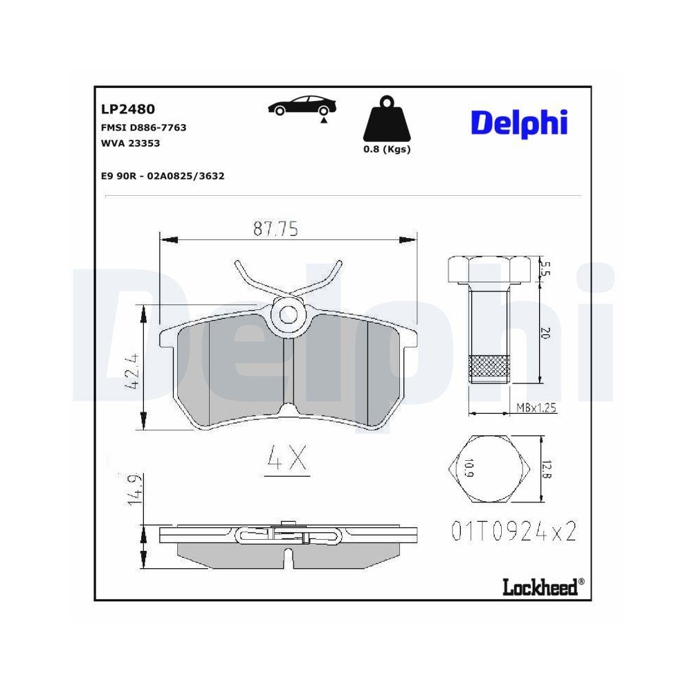 DELPHI LP2480 Bremsbelagsatz, Scheibenbremse f&uuml;r FORD FORD ASIA & OCEANIA