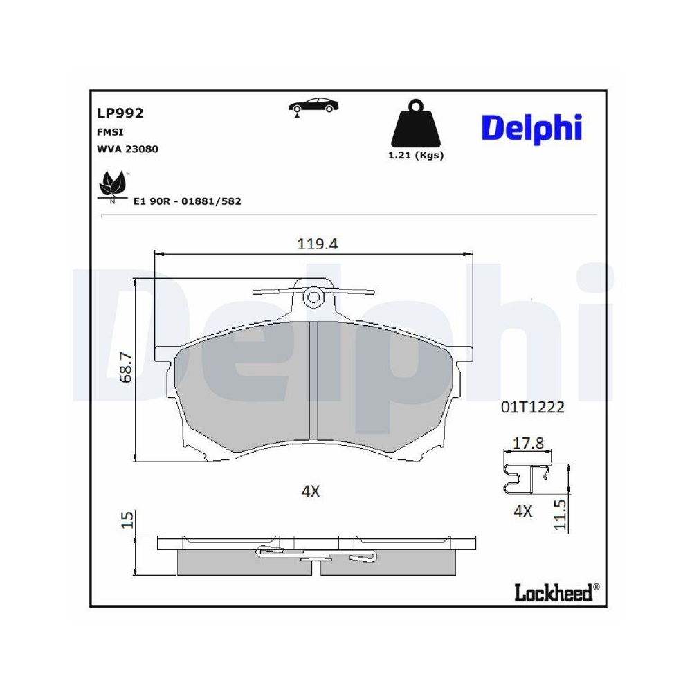DELPHI LP992 Bremsbelagsatz, Scheibenbremse f&uuml;r MITSUBISHI, Vorderachse