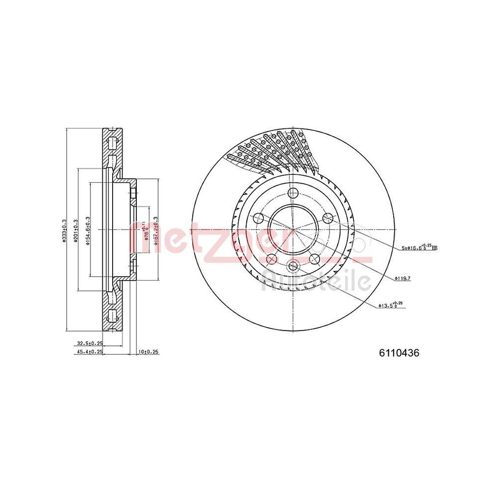 METZGER AUTOTEILE 6110436 2 St&uuml;ck Bremsscheiben f&uuml;r VAG, Vorderachse links