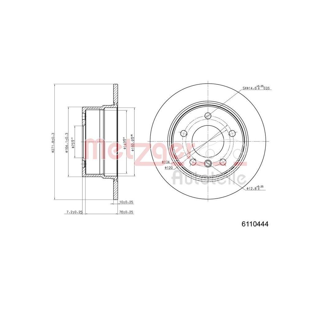 METZGER AUTOTEILE 6110444 2 St&uuml;ck Bremsscheiben f&uuml;r BMW, Hinterachse