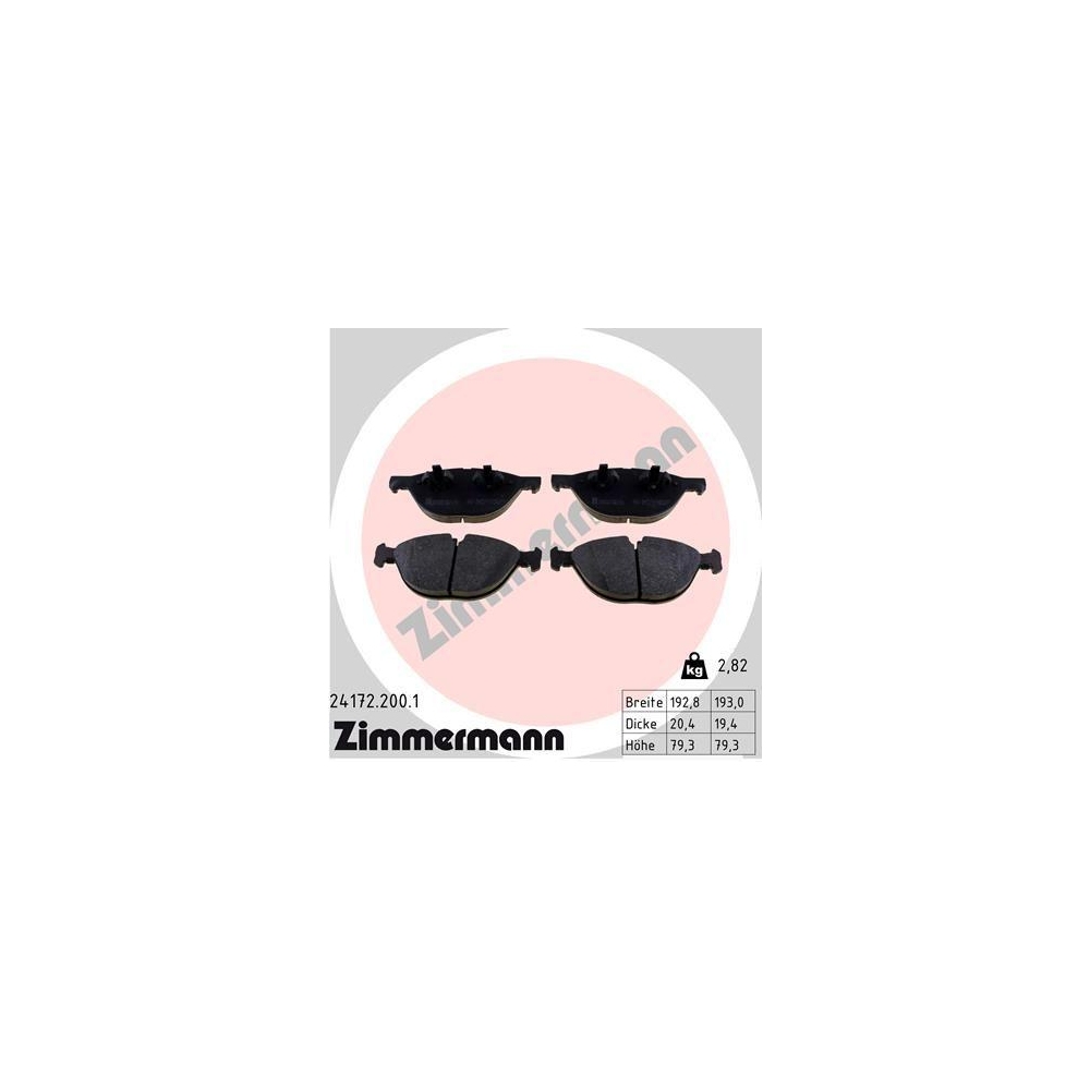 Bremsbelagsatz, Scheibenbremse ZIMMERMANN 24172.200.1 f&uuml;r BMW, Vorderachse