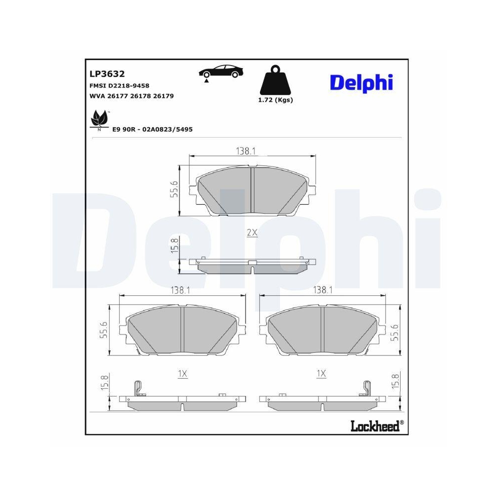 DELPHI LP3632 Bremsbelagsatz, Scheibenbremse f&uuml;r MAZDA, Vorderachse