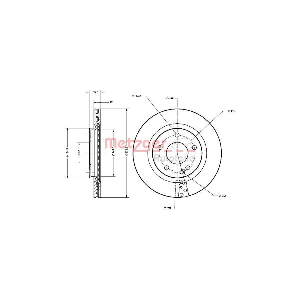 METZGER AUTOTEILE 6110479 2 St&uuml;ck Bremsscheiben f&uuml;r MERCEDES-BENZ, Vorderachse l