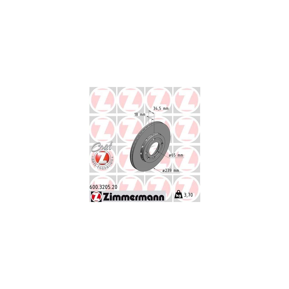 Bremsscheibe ZIMMERMANN 600.3205.20 COAT Z f&uuml;r VAG, Vorderachse