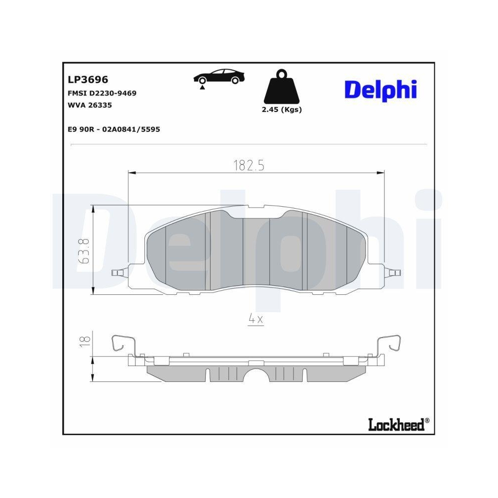 DELPHI LP3696 Bremsbelagsatz, Scheibenbremse f&uuml;r FORD USA, Vorderachse