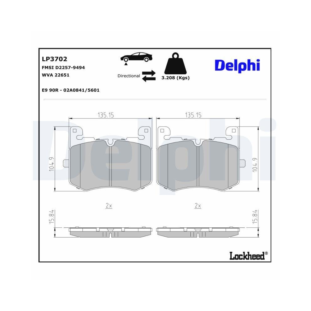DELPHI LP3702 Bremsbelagsatz, Scheibenbremse f&uuml;r JAGUAR LAND ROVER, Vorderachse
