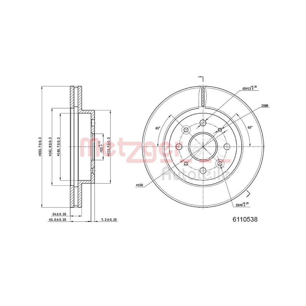 METZGER AUTOTEILE 6110538 2 St&uuml;ck Bremsscheiben f&uuml;r KIA, Vorderachse