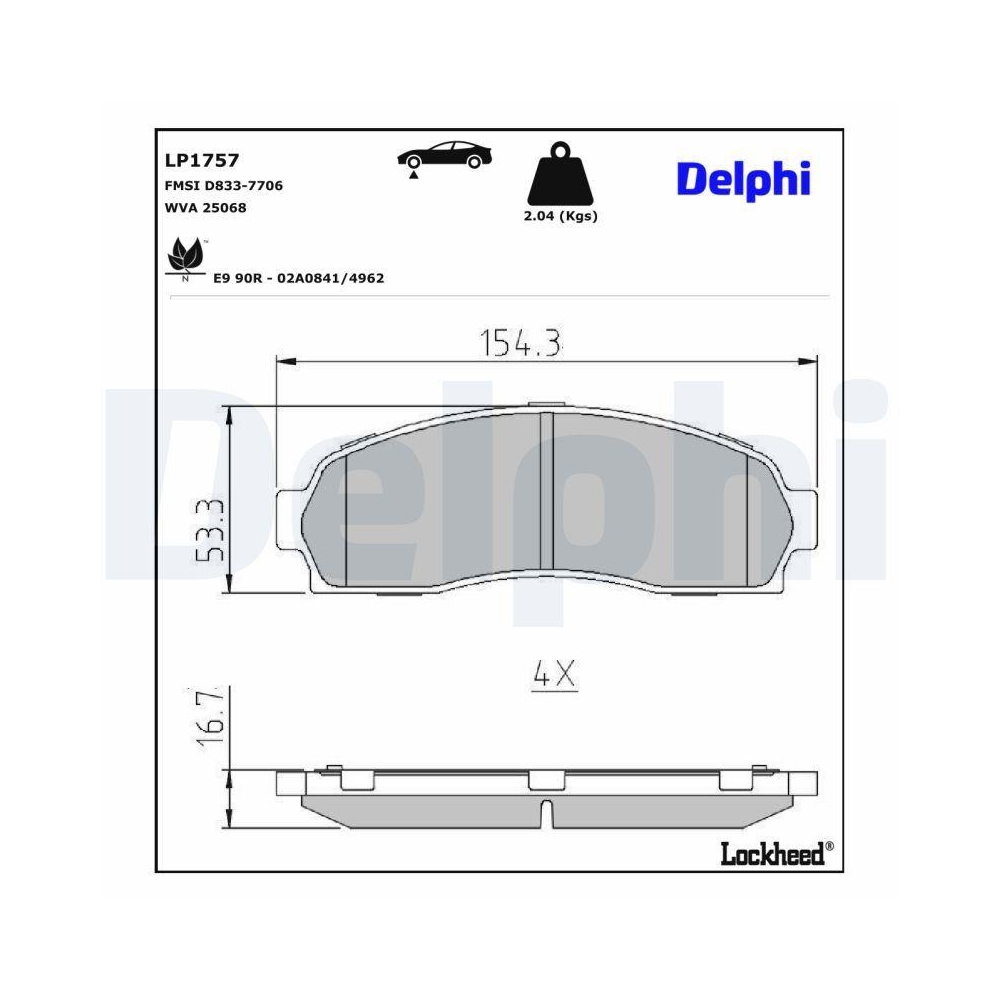 DELPHI LP1757 Bremsbelagsatz, Scheibenbremse f&uuml;r FORD FORD USA, Vorderachse