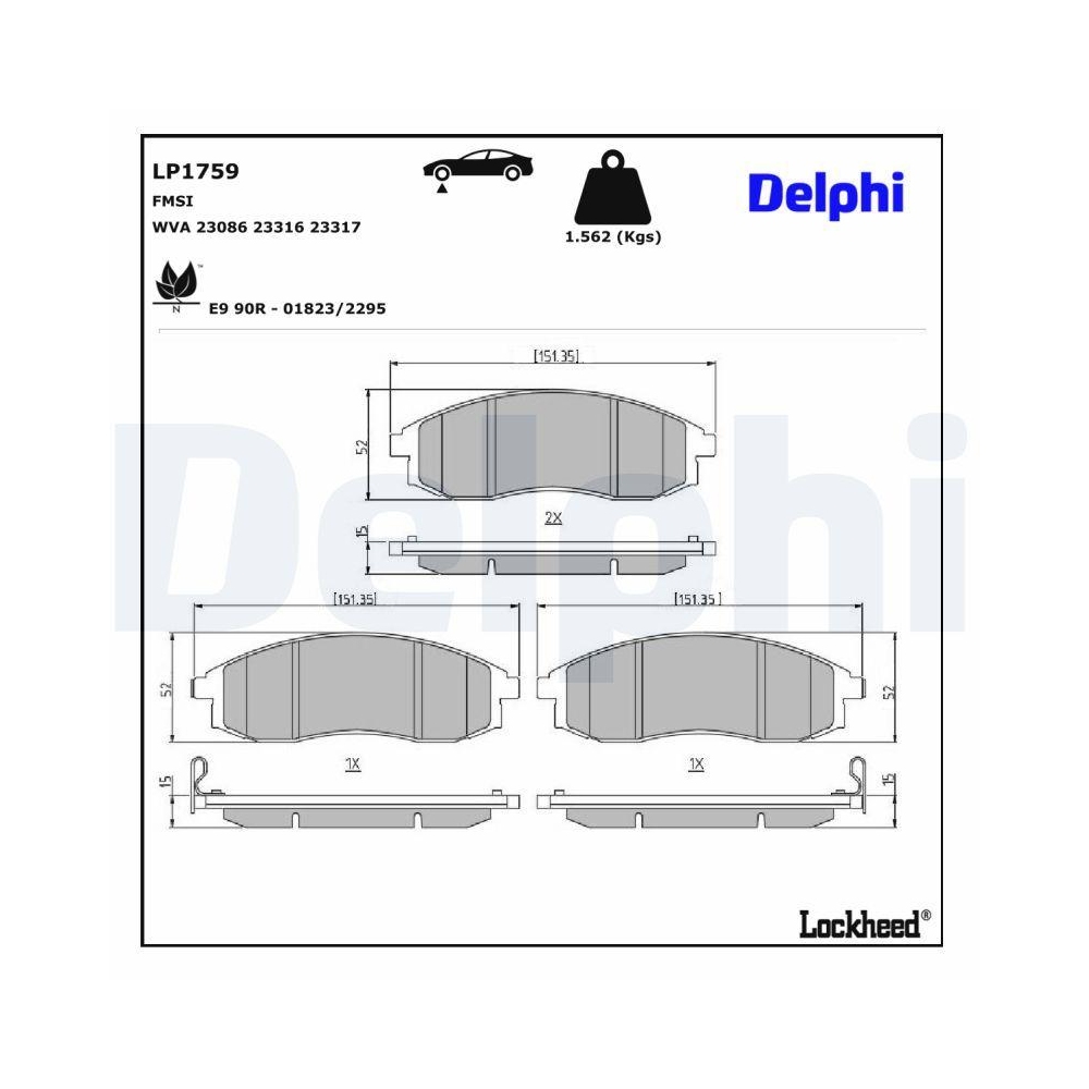 DELPHI LP1759 Bremsbelagsatz, Scheibenbremse f&uuml;r MITSUBISHI NISSAN, Vorderachse