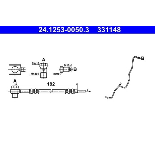 Bremsschlauch ATE 24.1253-0050.3 f&uuml;r SEAT SKODA VAG, Hinterachse links