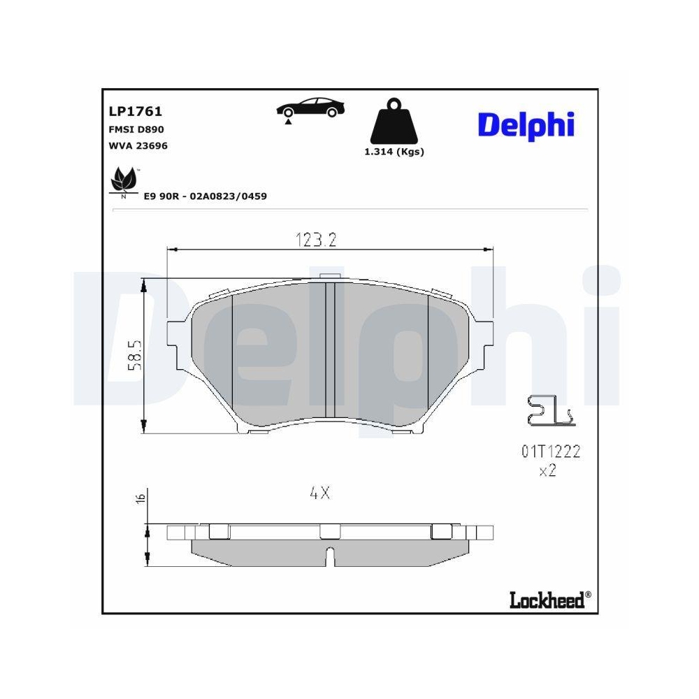 DELPHI LP1761 Bremsbelagsatz, Scheibenbremse f&uuml;r MAZDA, Vorderachse