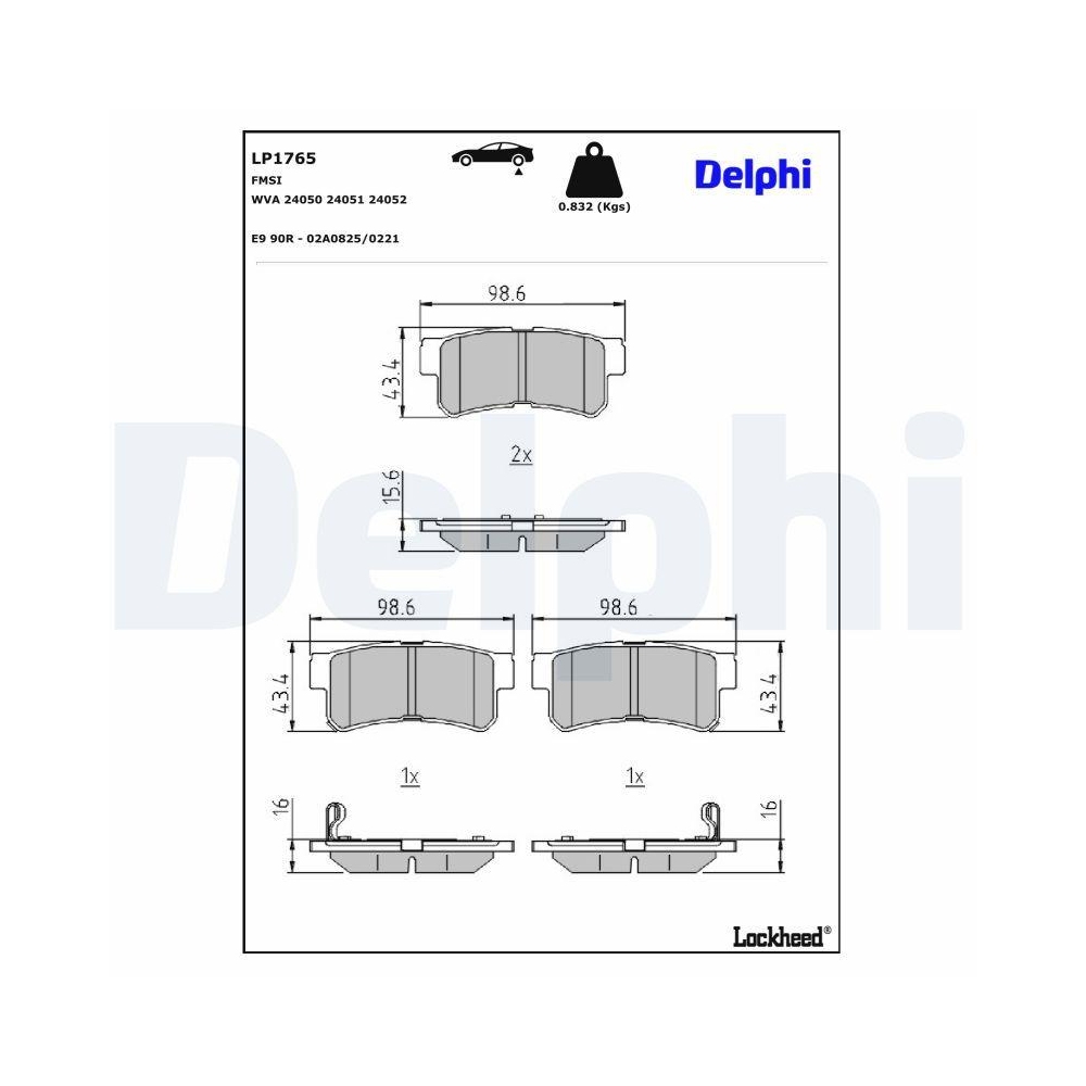 DELPHI LP1765 Bremsbelagsatz, Scheibenbremse für SSANGYONG DAEWOO, Hinterachse
