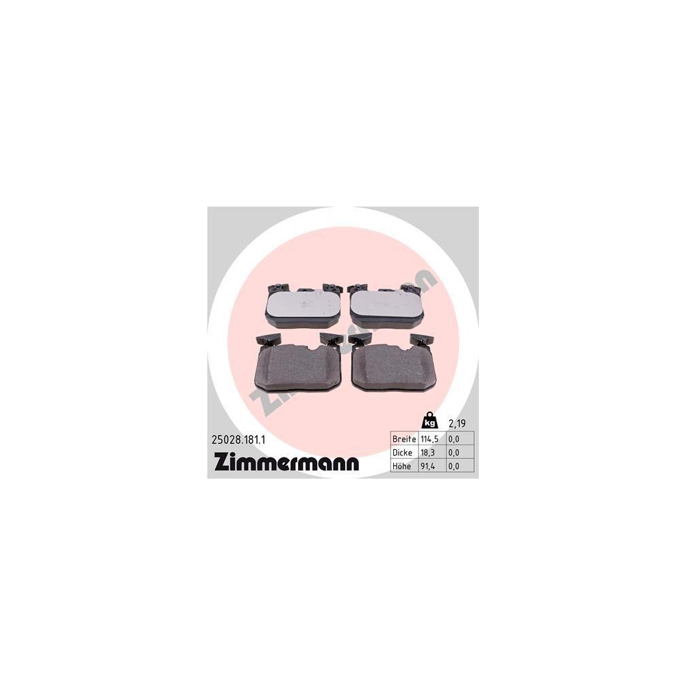 Bremsbelagsatz, Scheibenbremse ZIMMERMANN 25028.181.1 f&uuml;r BMW, Vorderachse