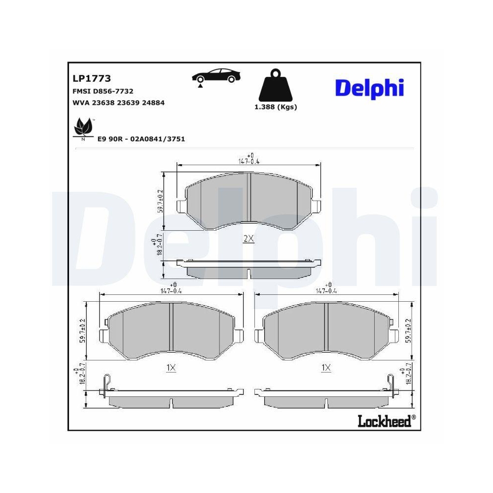 DELPHI LP1773 Bremsbelagsatz, Scheibenbremse f&uuml;r CHRYSLER DODGE JEEP