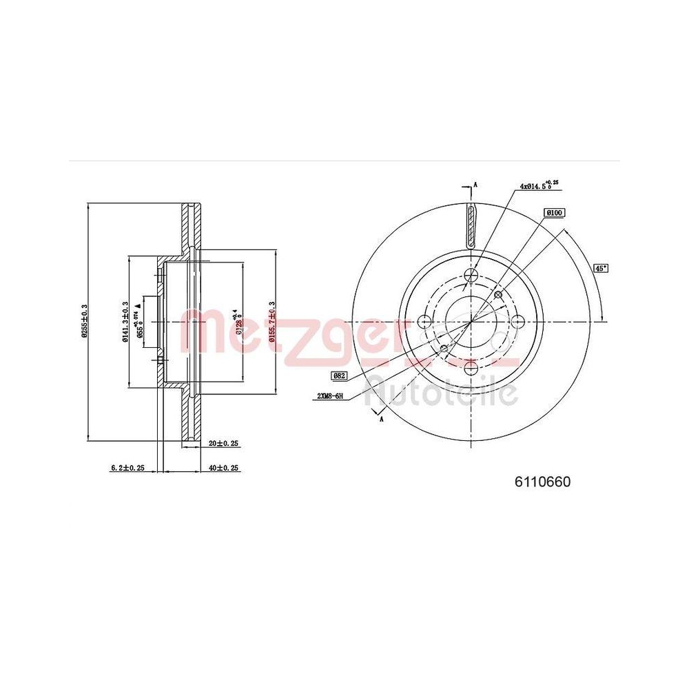 METZGER AUTOTEILE 6110660 2 St&uuml;ck Bremsscheiben f&uuml;r TOYOTA, Vorderachse