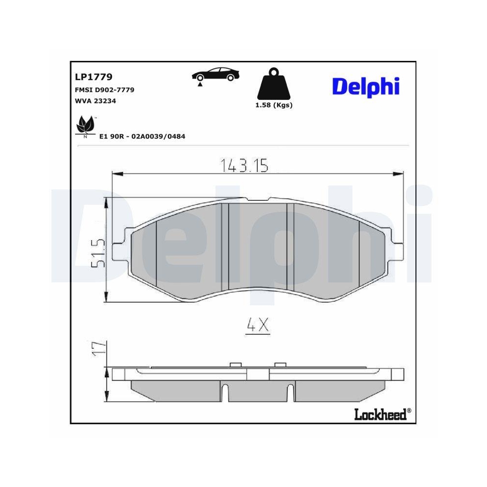 DELPHI LP1779 Bremsbelagsatz, Scheibenbremse für DAEWOO, Vorderachse