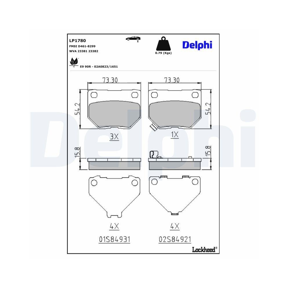 DELPHI LP1780 Bremsbelagsatz, Scheibenbremse f&uuml;r SUBARU, Hinterachse