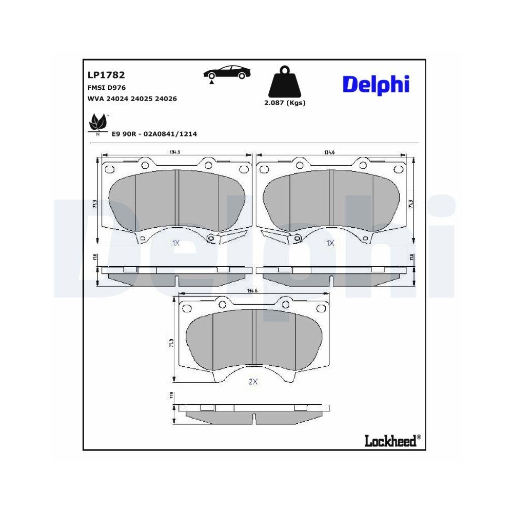 DELPHI LP1782 Bremsbelagsatz, Scheibenbremse f&uuml;r MITSUBISHI TOYOTA LEXUS