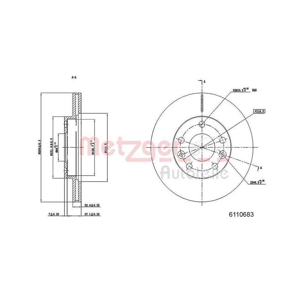 METZGER AUTOTEILE 6110683 2 St&uuml;ck Bremsscheiben f&uuml;r DACIA, Vorderachse links