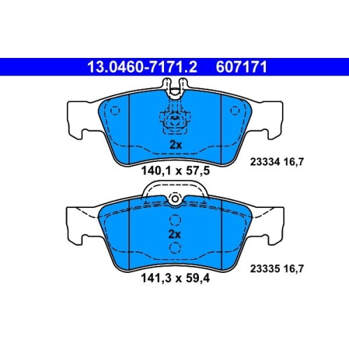 Bremsbelagsatz, Scheibenbremse ATE 13.0460-7171.2 f&uuml;r, Hinterachse