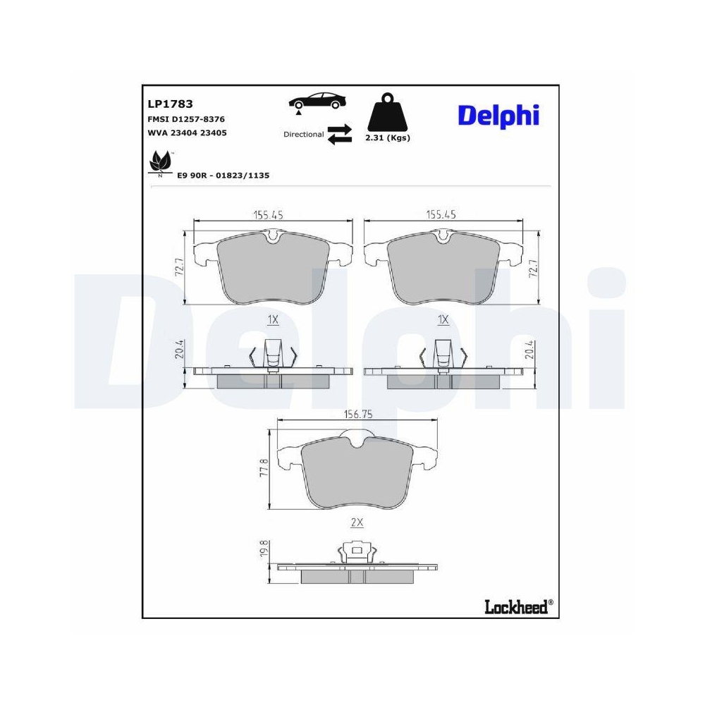 DELPHI LP1783 Bremsbelagsatz, Scheibenbremse f&uuml;r OPEL SAAB VAUXHALL, Vorderachse