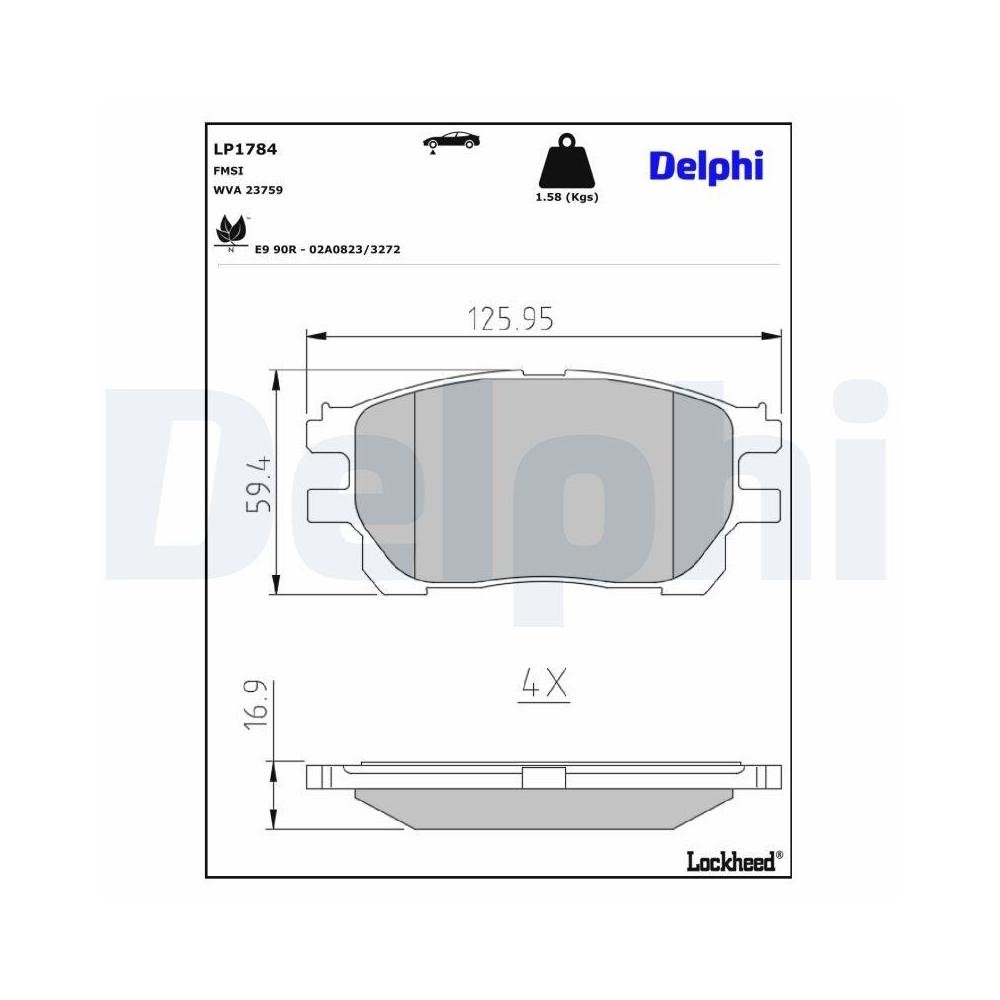 DELPHI LP1784 Bremsbelagsatz, Scheibenbremse f&uuml;r TOYOTA, Vorderachse
