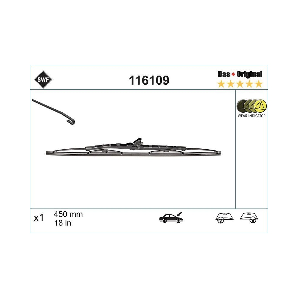 Wischblatt SWF 116109 DAS ORIGINAL SINGLE für AUDI FORD HONDA SEAT VW, hinten