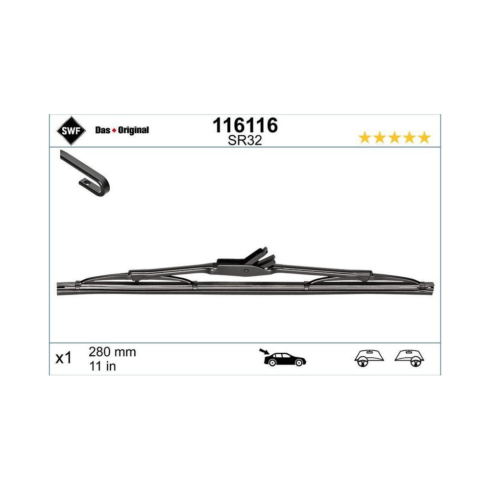Wischblatt SWF 116116 DAS ORIGINAL SINGLE für CITROËN, beifahrerseitig, hinten