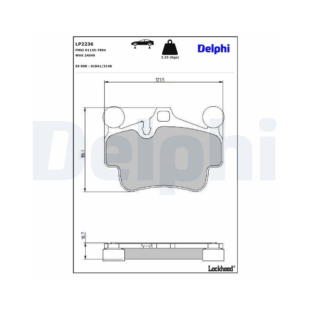 DELPHI LP2236 Bremsbelagsatz, Scheibenbremse f&uuml;r PORSCHE, Hinterachse