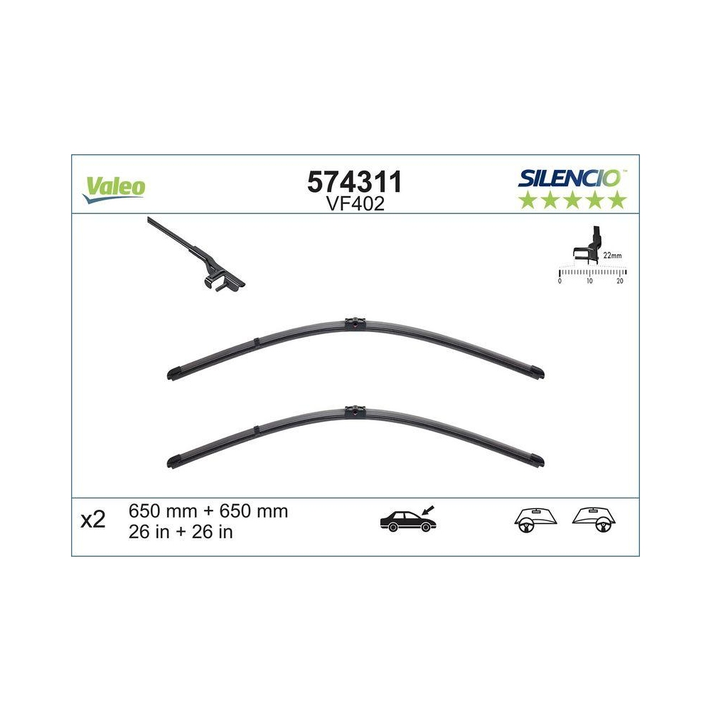 Wischblatt VALEO 574311 SILENCIO FLAT BLADE SET für MERCEDES-BENZ VW, vorne