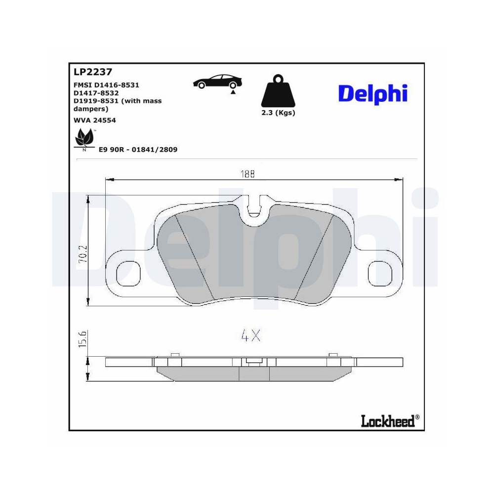 DELPHI LP2237 Bremsbelagsatz, Scheibenbremse f&uuml;r PORSCHE, Hinterachse