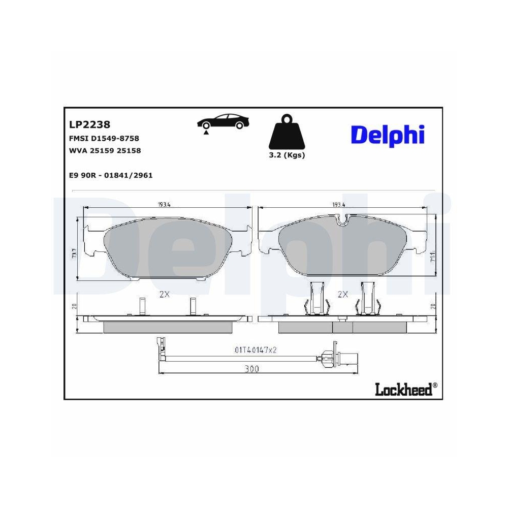 DELPHI LP2238 Bremsbelagsatz, Scheibenbremse f&uuml;r AUDI AUDI (FAW), Vorderachse