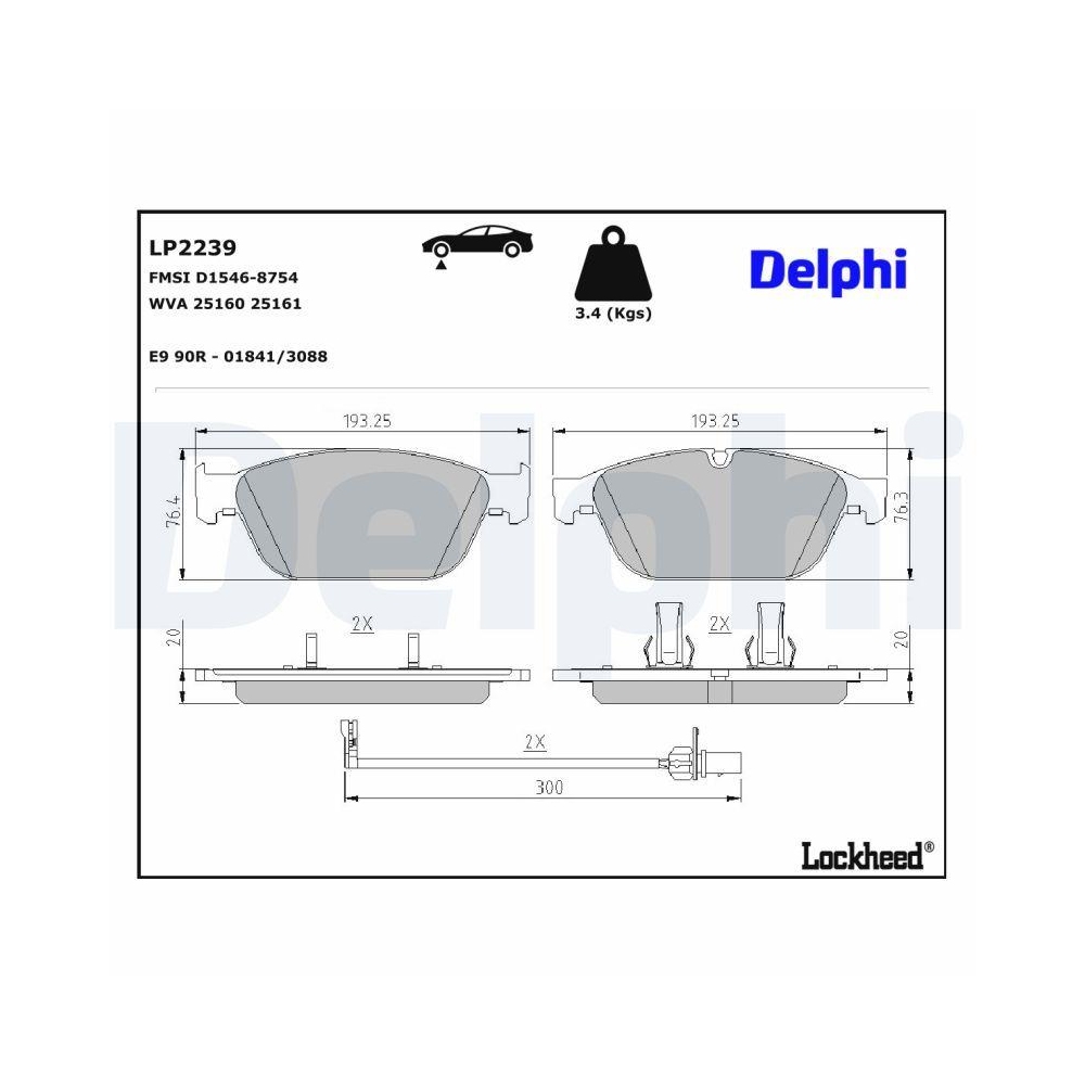 DELPHI LP2239 Bremsbelagsatz, Scheibenbremse f&uuml;r AUDI, Vorderachse