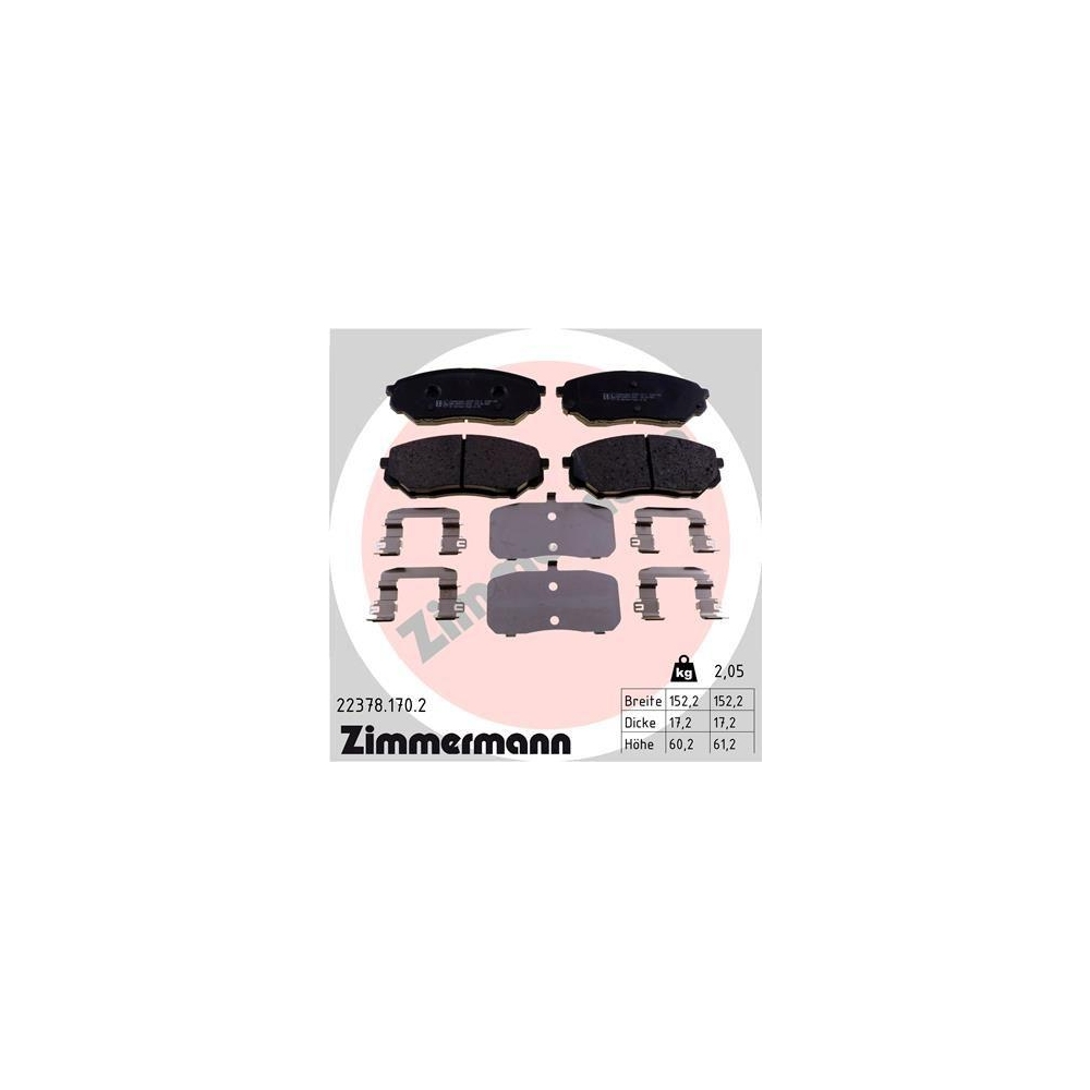 Bremsbelagsatz, Scheibenbremse ZIMMERMANN 22378.170.2 f&uuml;r HYUNDAI KIA