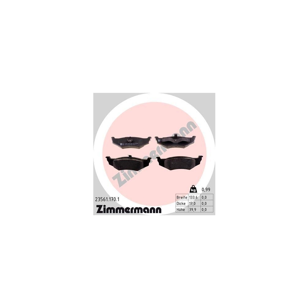 Bremsbelagsatz, Scheibenbremse ZIMMERMANN 23561.170.1 für CHRYSLER, Hinterachse