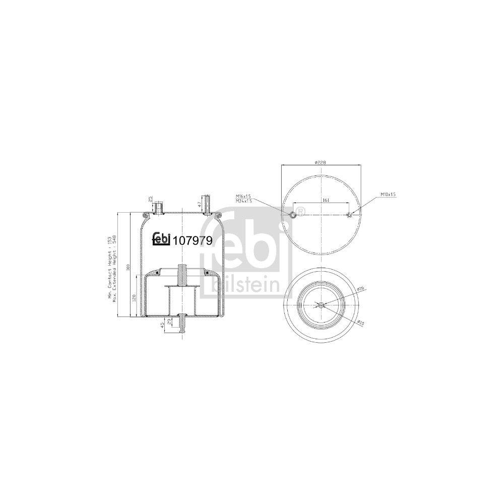 Federbalg, Luftfederung FEBI BILSTEIN 107979 für VOLVO, ungelenkte Vorlaufachse