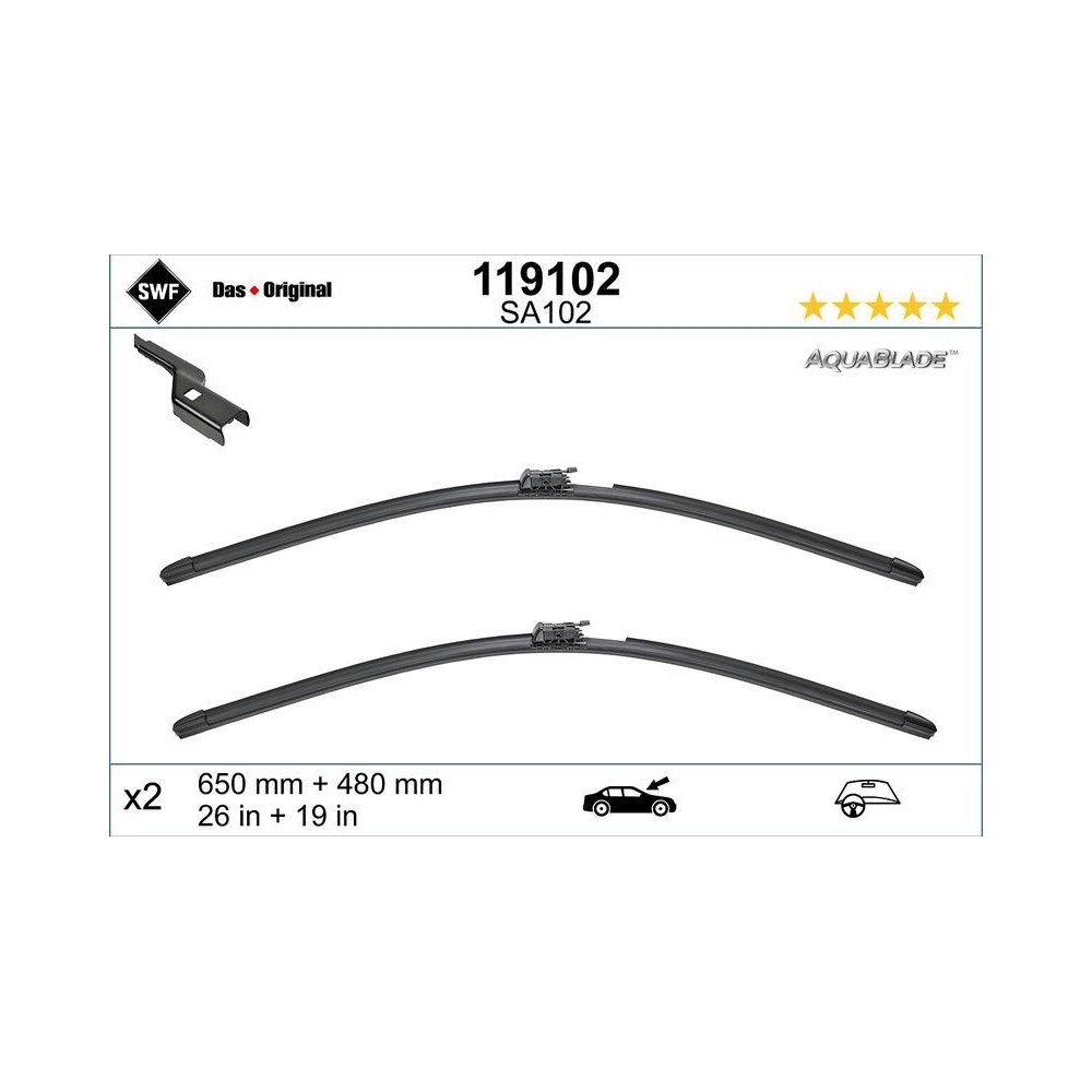 Wischblatt SWF 119102 DAS ORIGINAL AQUABLADE für VOLVO VOLVO ASIA, vorne