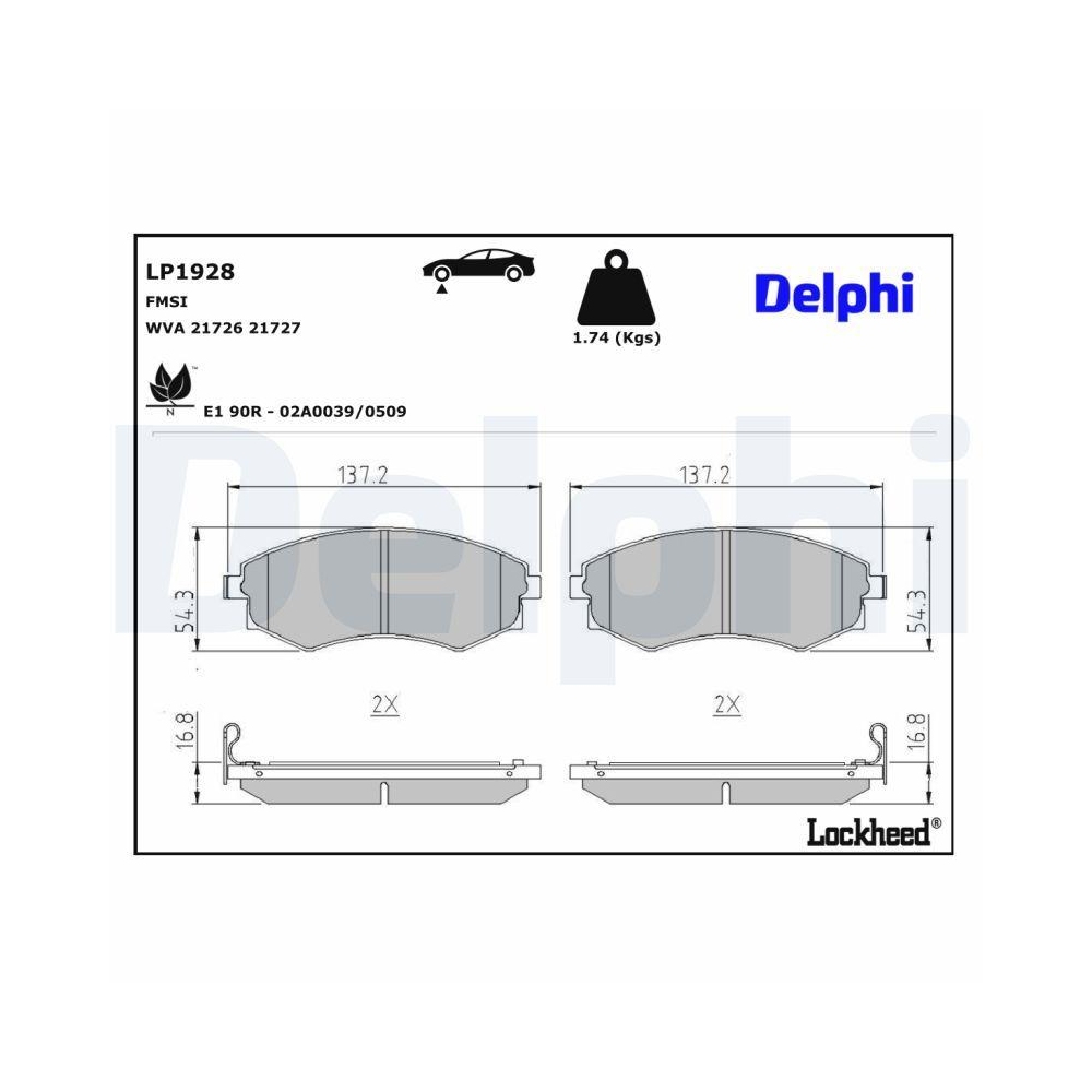 DELPHI LP1928 Bremsbelagsatz, Scheibenbremse f&uuml;r SSANGYONG DAEWOO, Vorderachse