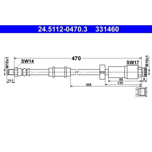 Bremsschlauch ATE 24.5112-0470.3 f&uuml;r CITRO&Euml;N FIAT PEUGEOT, Vorderachse