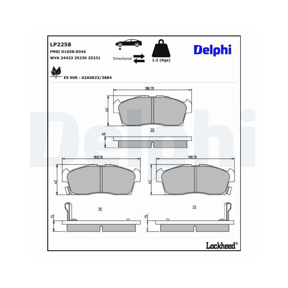 DELPHI LP2258 Bremsbelagsatz, Scheibenbremse f&uuml;r CITRO&Euml;N MITSUBISHI PEUGEOT