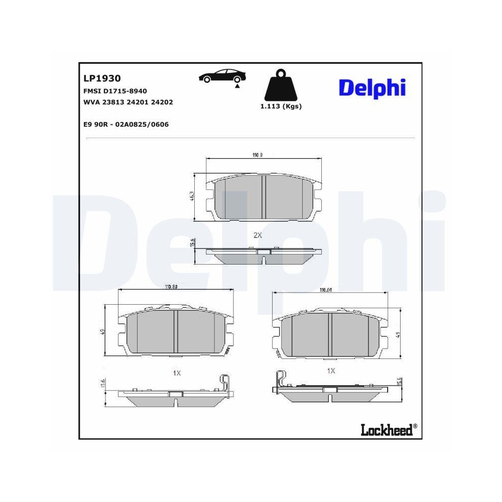 DELPHI LP1930 Bremsbelagsatz, Scheibenbremse für HYUNDAI, Hinterachse