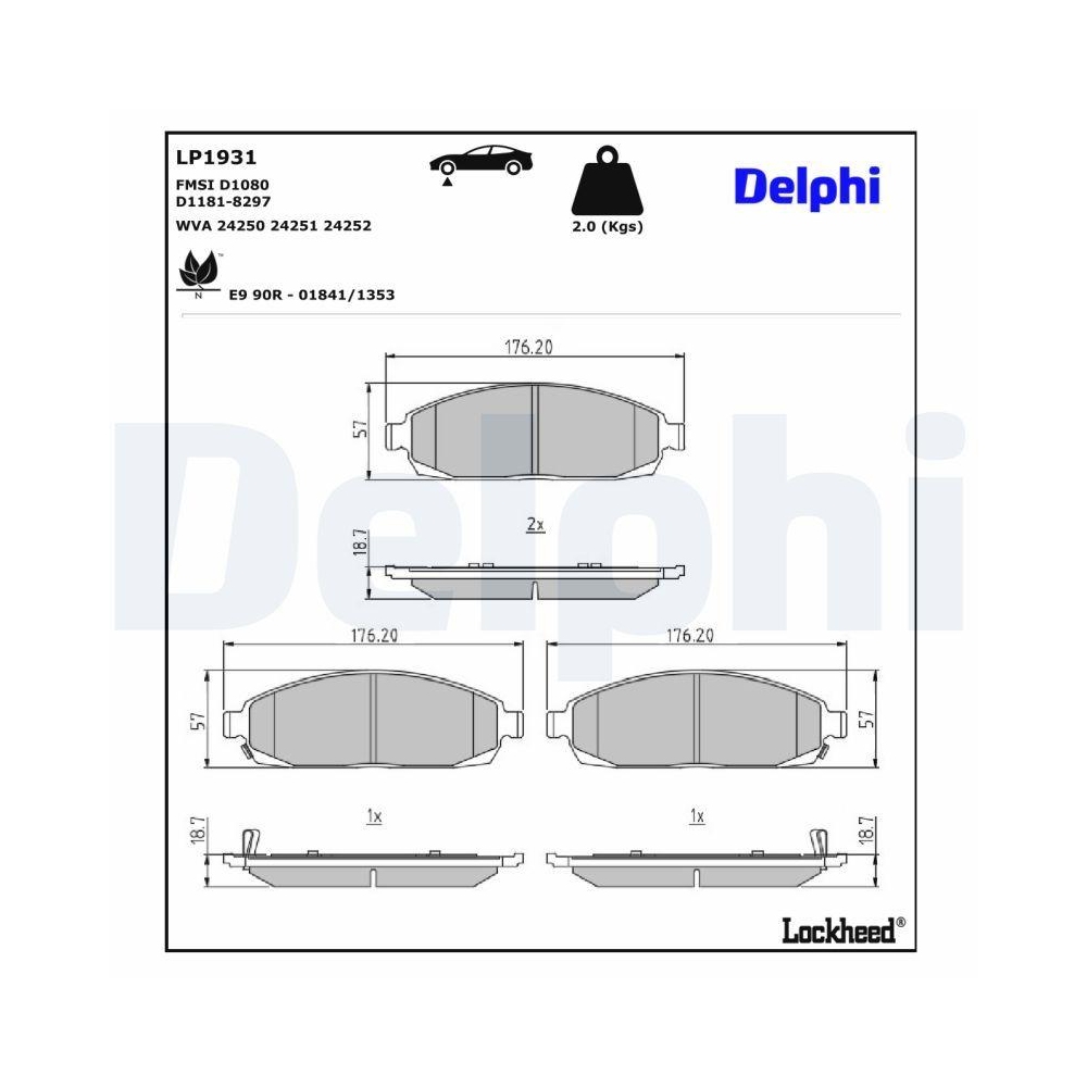 DELPHI LP1931 Bremsbelagsatz, Scheibenbremse f&uuml;r JEEP, Vorderachse